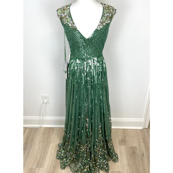 Mac Duggal Sequin And Floral Embellished Evening Gown In Sage 5223 Size 8 New - Picture 13 of 16